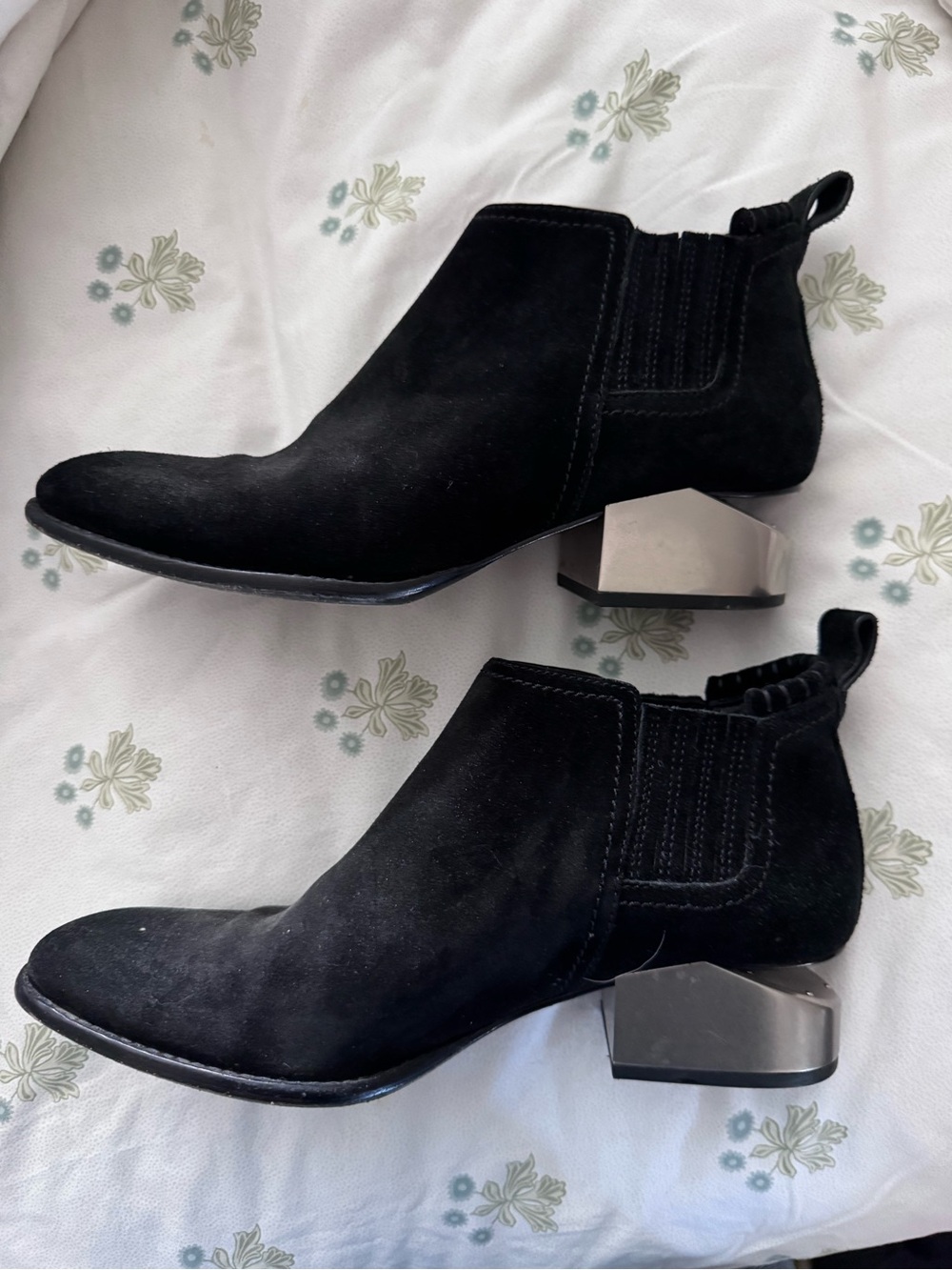 Alxander Wang Black Suede Ankle Boots with Geometric Metallic Heel
